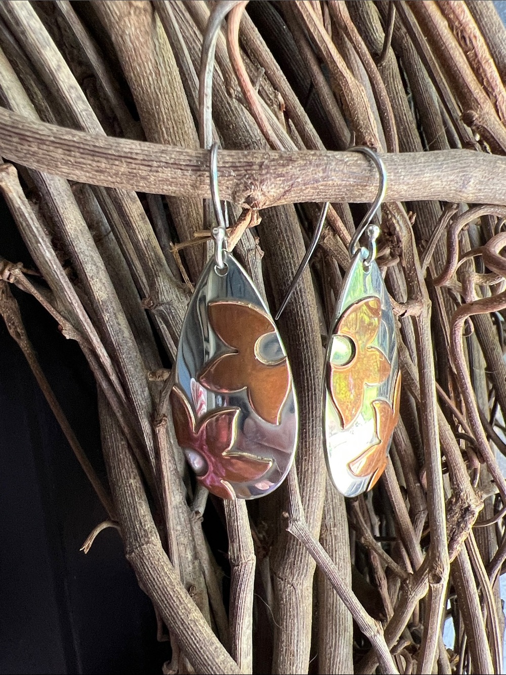 James Avery Silver Earrings with Copper  Floral Accents